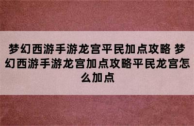 梦幻西游手游龙宫平民加点攻略 梦幻西游手游龙宫加点攻略平民龙宫怎么加点